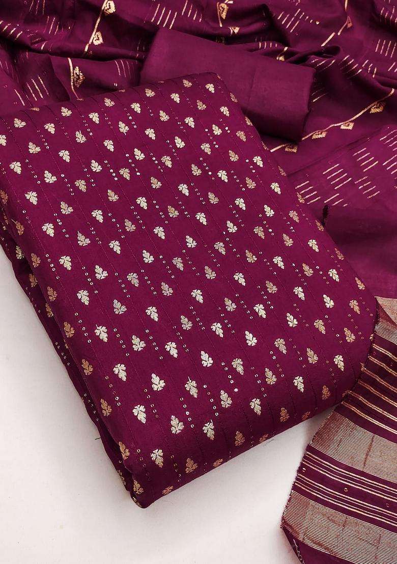 Lavender Embroidery Chanderi Kurta Set - Indya