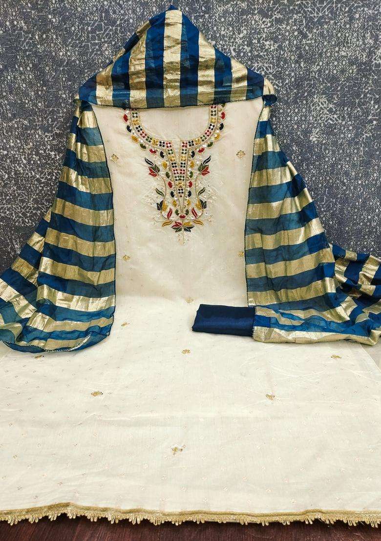 Dark Blue Embroidery Shimmer Kurta Set - Indya