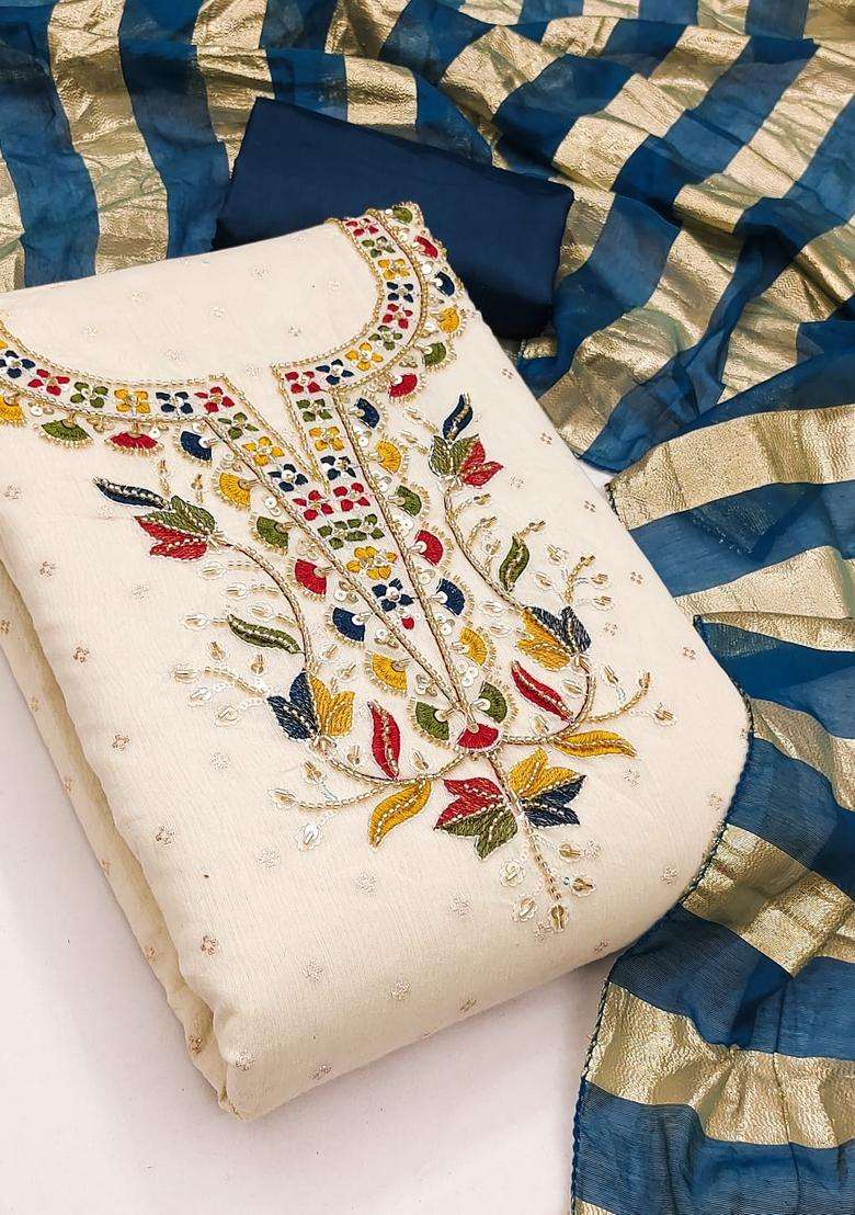 Dark Blue Embroidery Shimmer Kurta Set - Indya
