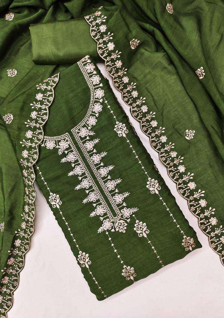 Dark Green Embroidery Shimmer Kurta Set - Indya