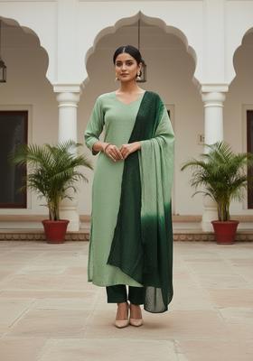 Lime Green Embroidery Chanderi Kurta Set