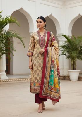 Red Embroidery Chanderi Kurta Set