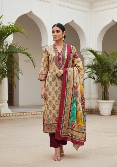 Red Embroidery Chanderi Kurta Set