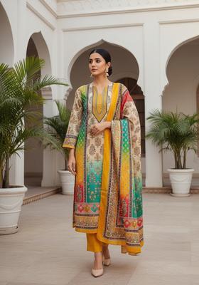 Yellow Embroidery Chanderi Kurta Set