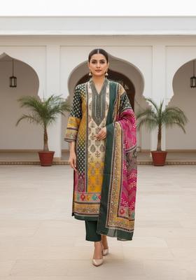 Grey Embroidery Chanderi Kurta Set