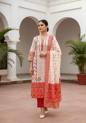 Orange Embroidery Chanderi Kurta Set