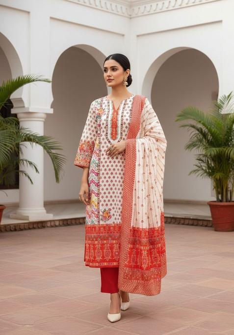 Orange Embroidery Chanderi Kurta Set