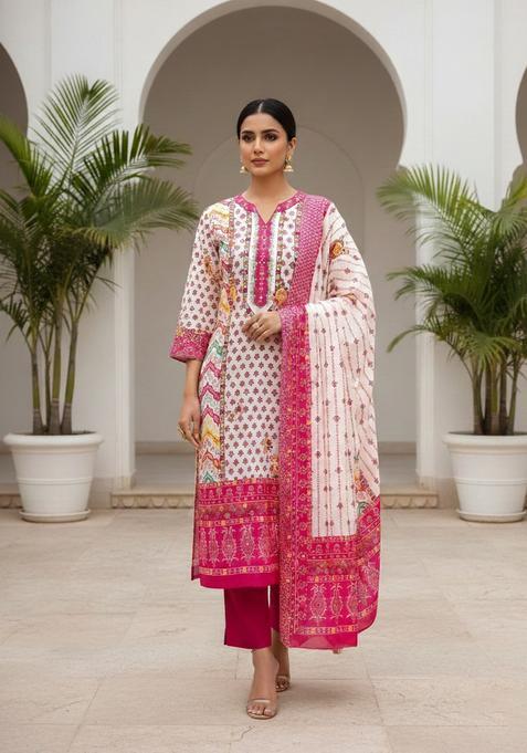 Pink Embroidery Chanderi Kurta Set