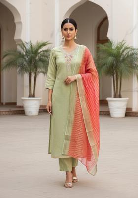 Sea Green Embroidery Shimmer Kurta Set