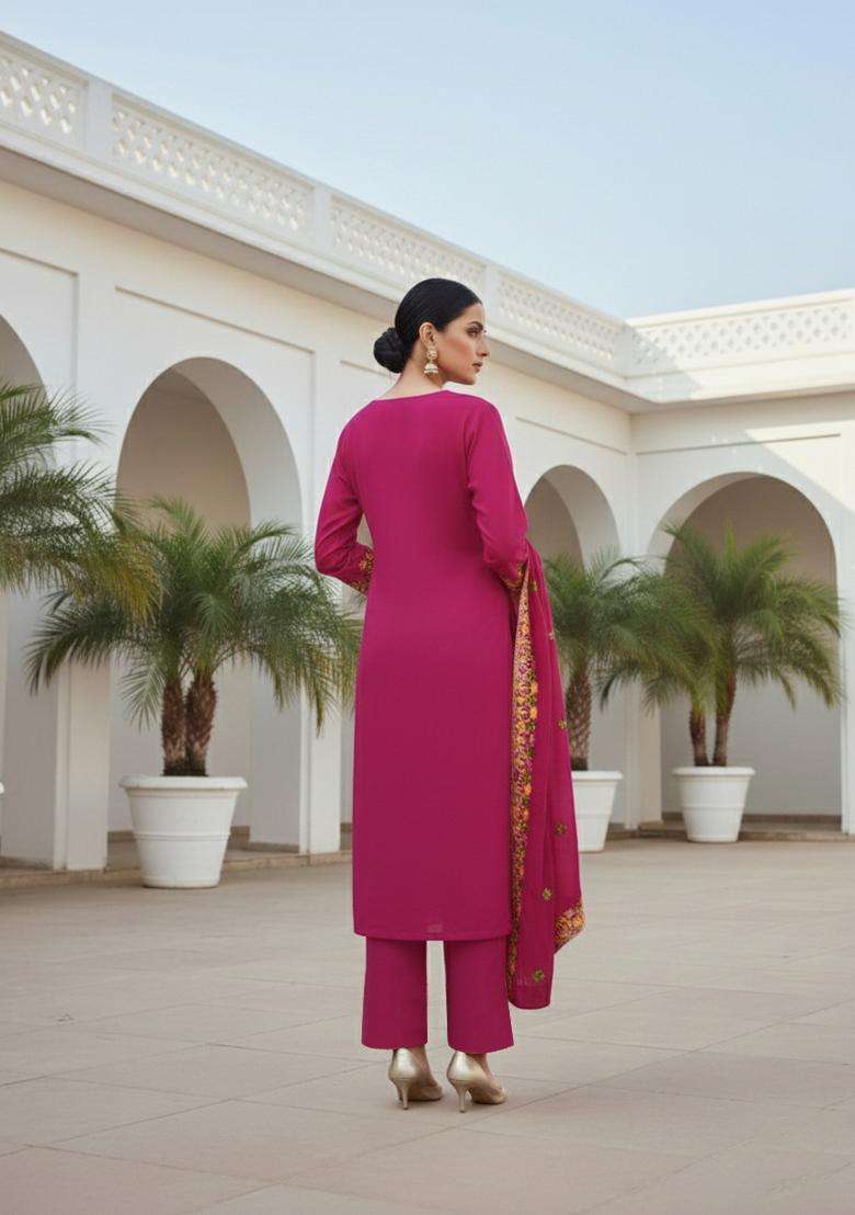 Red Embroidery Silk Kurta Set - Indya