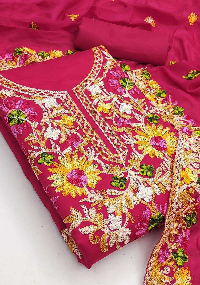 Red Embroidery Silk Kurta Set - Indya