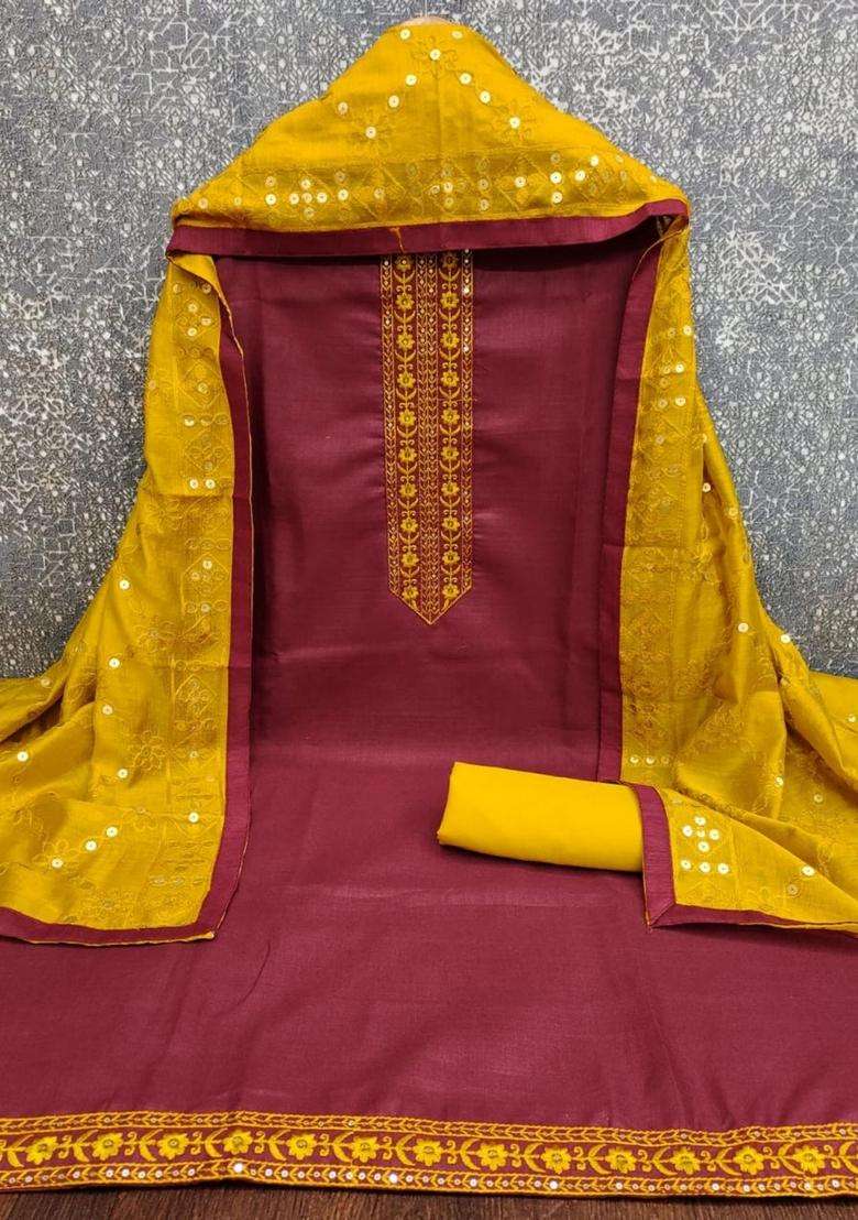 Maroon Embroidery Cotton Kurta Set - Indya