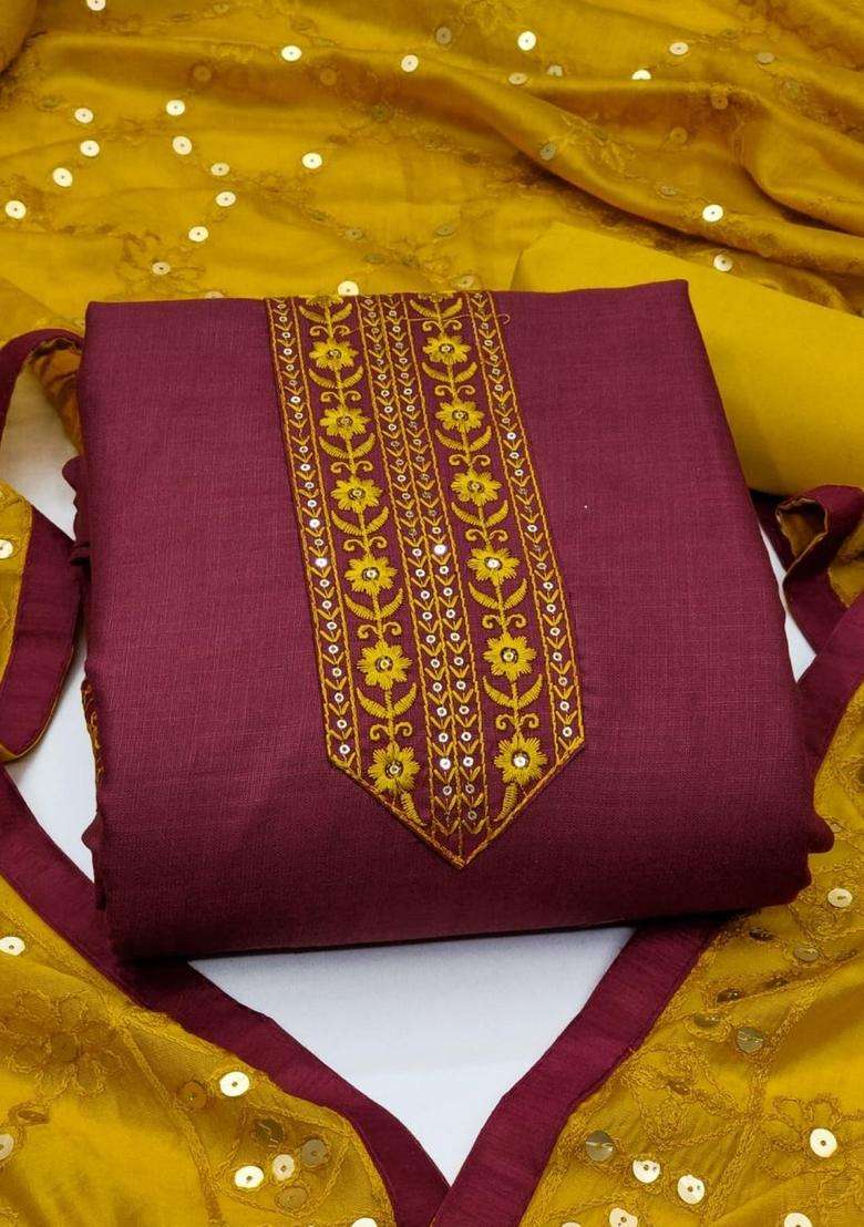 Maroon Embroidery Cotton Kurta Set - Indya