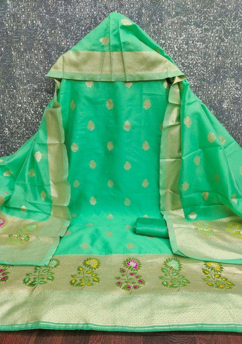 Sea Green Embroidery Silk Kurta Set - Indya