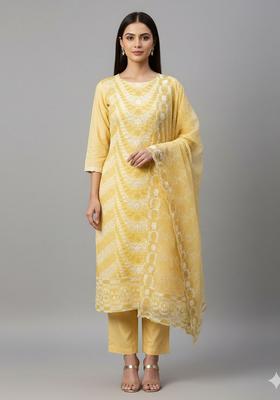 Yellow Embroidery Georgette Kurta Set