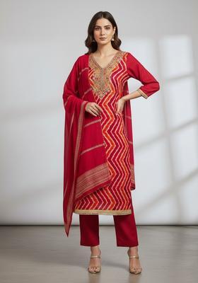 Multicolor Embroidery Silk Kurta Set
