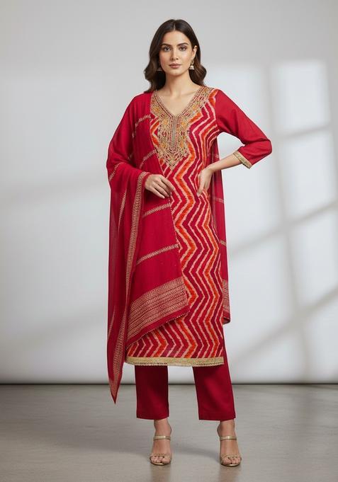Multicolor Embroidery Silk Kurta Set
