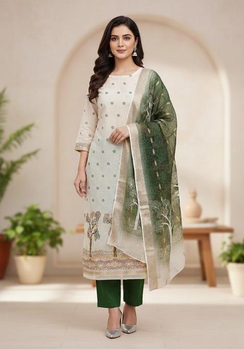 Green Embroidery Silk Kurta Set