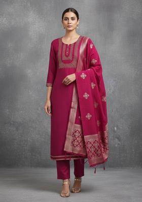 Pink Embroidery Silk Kurta Set