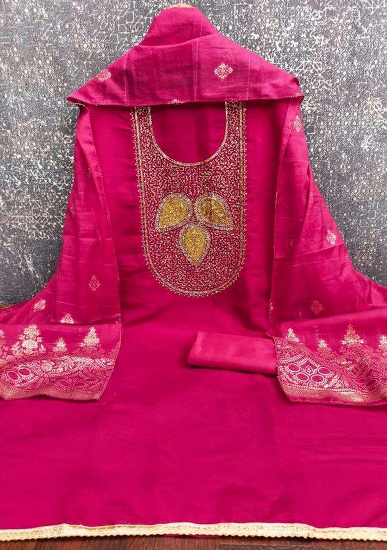 Pink Embroidery Silk Kurta Set - Indya