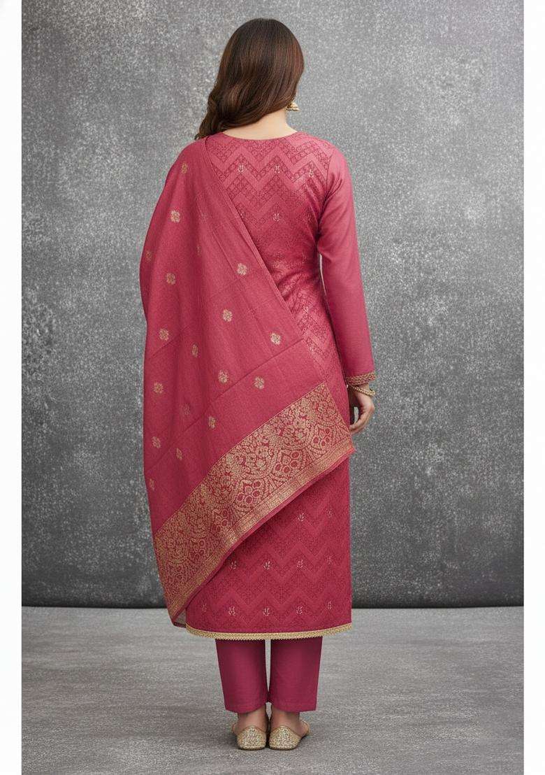 Pink Embroidery Silk Kurta Set - Indya