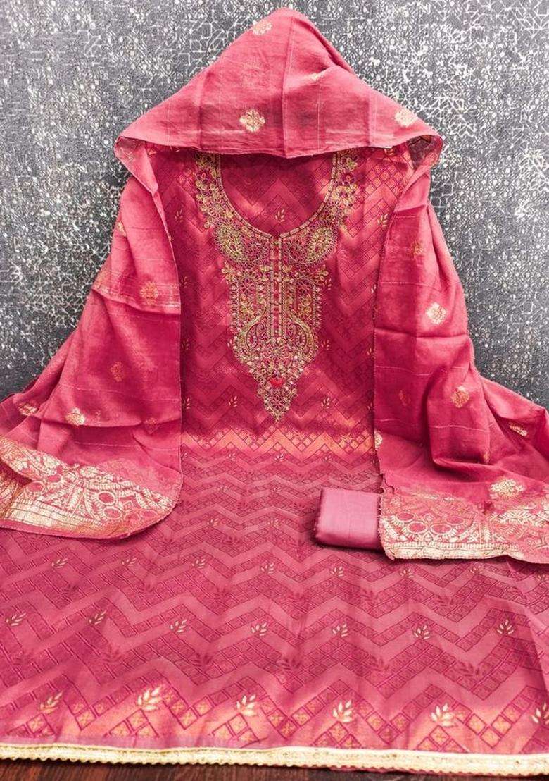 Pink Embroidery Silk Kurta Set - Indya