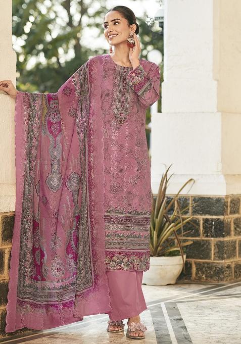 Pink Printed Cotton Kurta Set