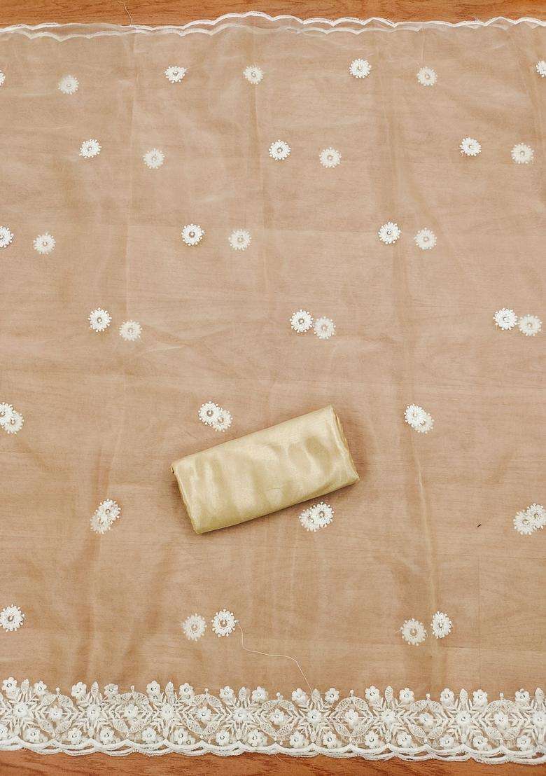 Beige Embroidery Chanderi Kurta Set - Indya