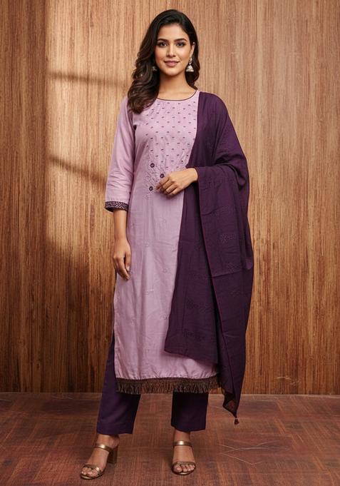 Pink Embroidery Silk Kurta Set