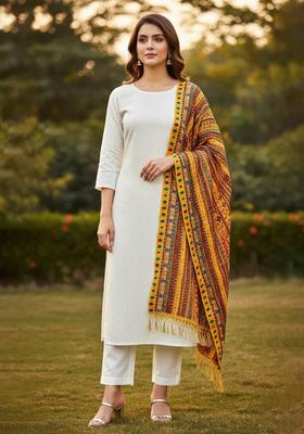Yellow Embroidery Chanderi Kurta Set