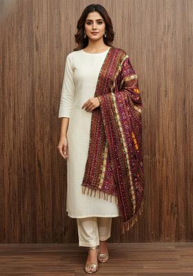 Purple Embroidery Chanderi Kurta Set