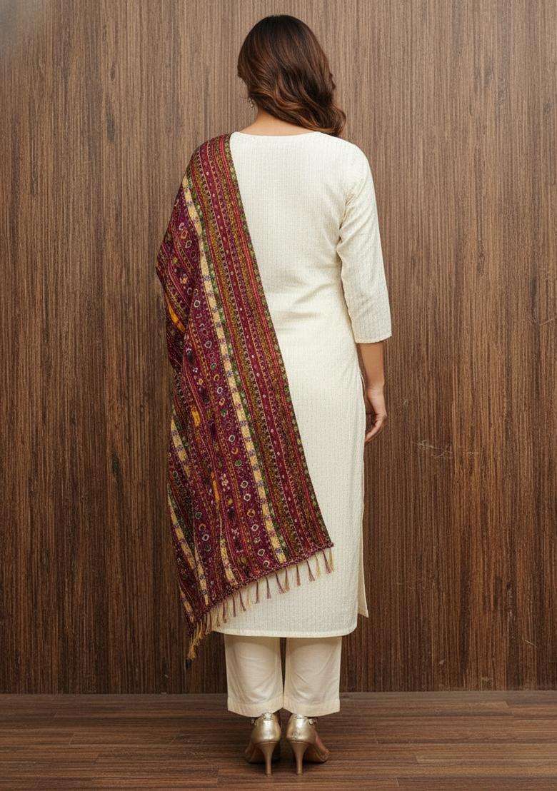 Purple Embroidery Chanderi Kurta Set - Indya
