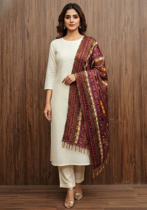 Purple Embroidery Chanderi Kurta Set