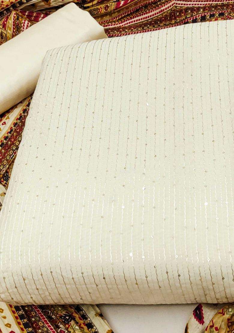 White Embroidery Chanderi Kurta Set - Indya