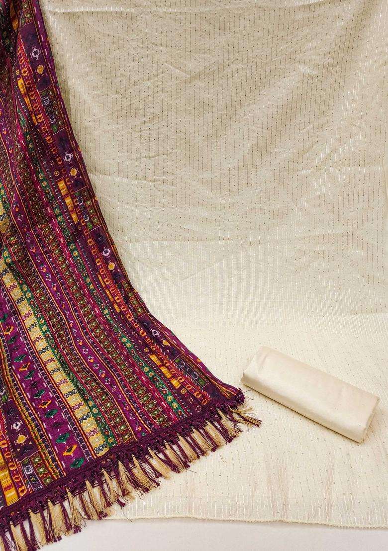 Purple Embroidery Chanderi Kurta Set - Indya