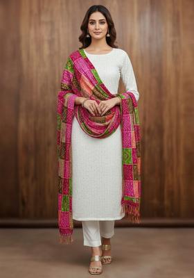 Pink Embroidery Chanderi Kurta Set
