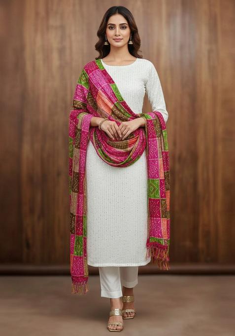 Pink Embroidery Chanderi Kurta Set