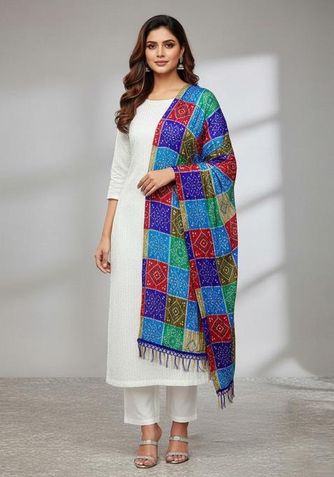 Blue Embroidery Chanderi Kurta Set