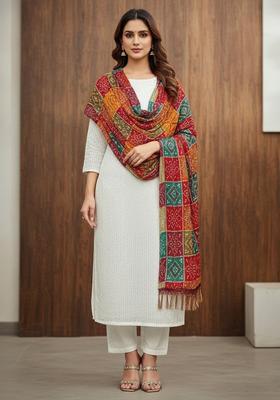 Red Embroidery Chanderi Kurta Set