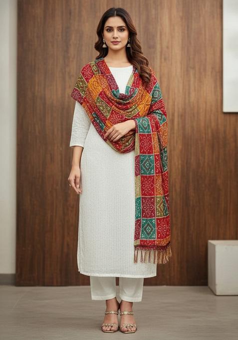 Red Embroidery Chanderi Kurta Set