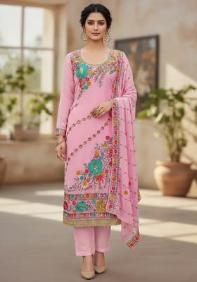 Pink Embroidery Georgette Kurta Set