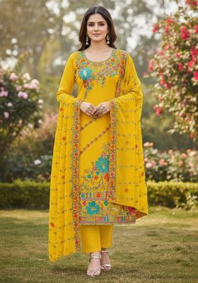 Yellow Embroidery Georgette Kurta Set