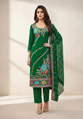 Green Embroidery Georgette Kurta Set
