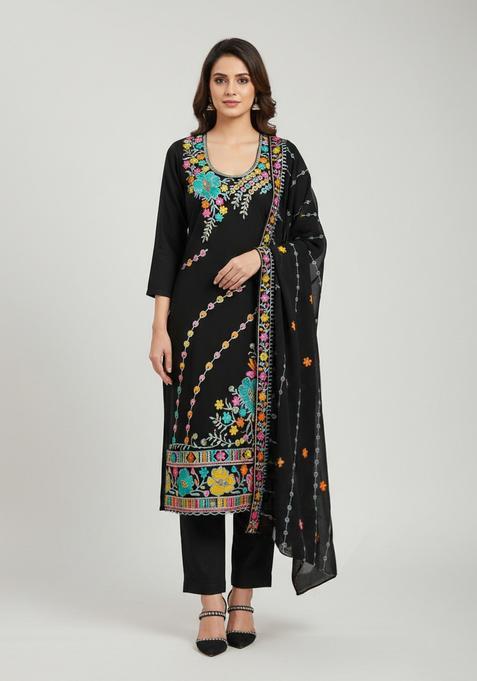 Black Embroidery Georgette Kurta Set