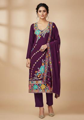 Purple Embroidery Georgette Kurta Set