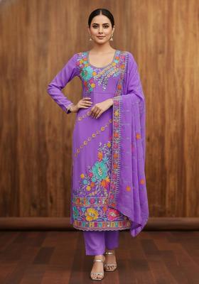 Lavender Embroidery Georgette Kurta Set