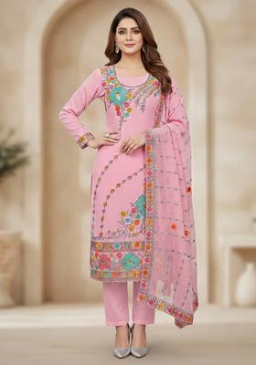 Pink Embroidery Georgette Kurta Set
