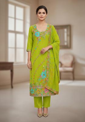 Green Embroidery Georgette Kurta Set