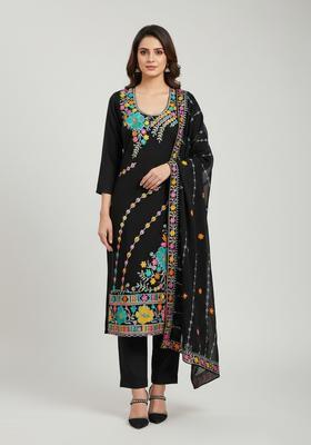Black Embroidery Georgette Kurta Set
