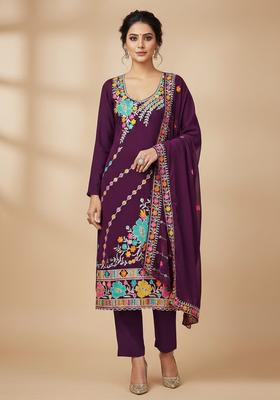 Purple Embroidery Georgette Kurta Set